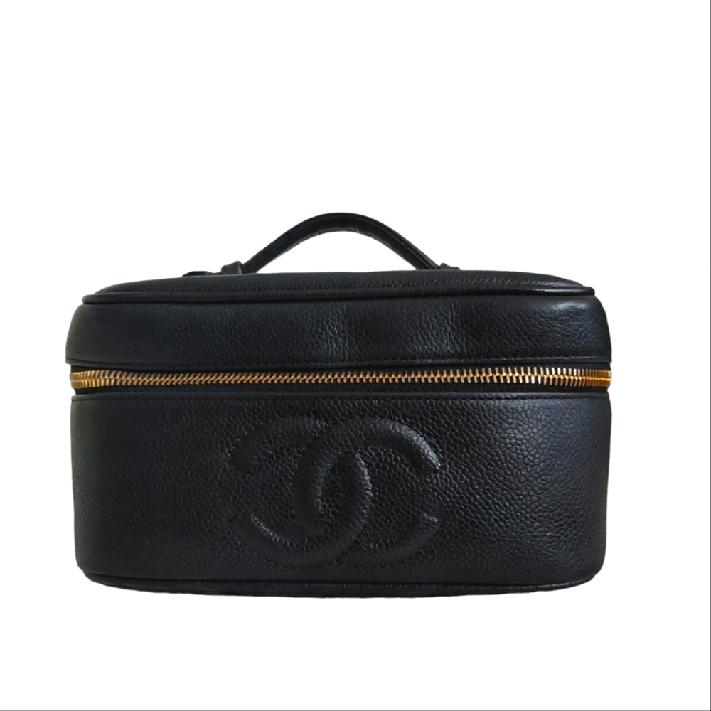 CHANEL Black Caviar Leather CC Vanity Case
